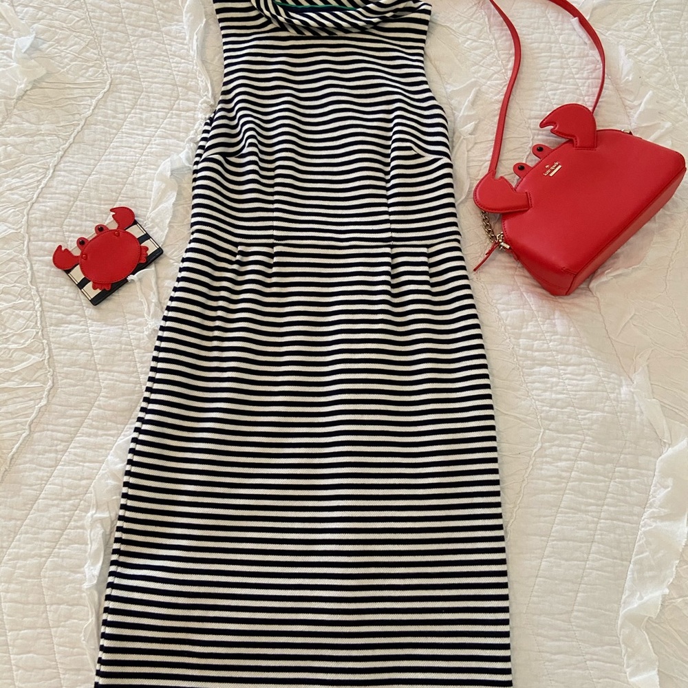 Boden navy and white striped ponte dress